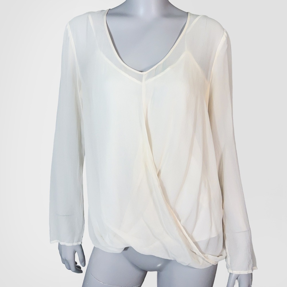 Pure DKNY VTG Y2K 100% Silk Blouse & Cami Womens S Ivory Draped Wrap Front
